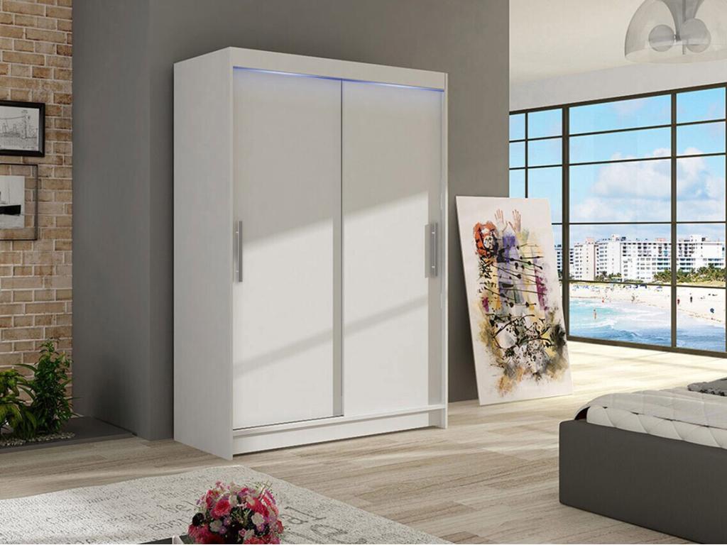 Armoire Decohaute 117 Blanc 200x120x58cm Portes d'armoire Glissement PJTM65359