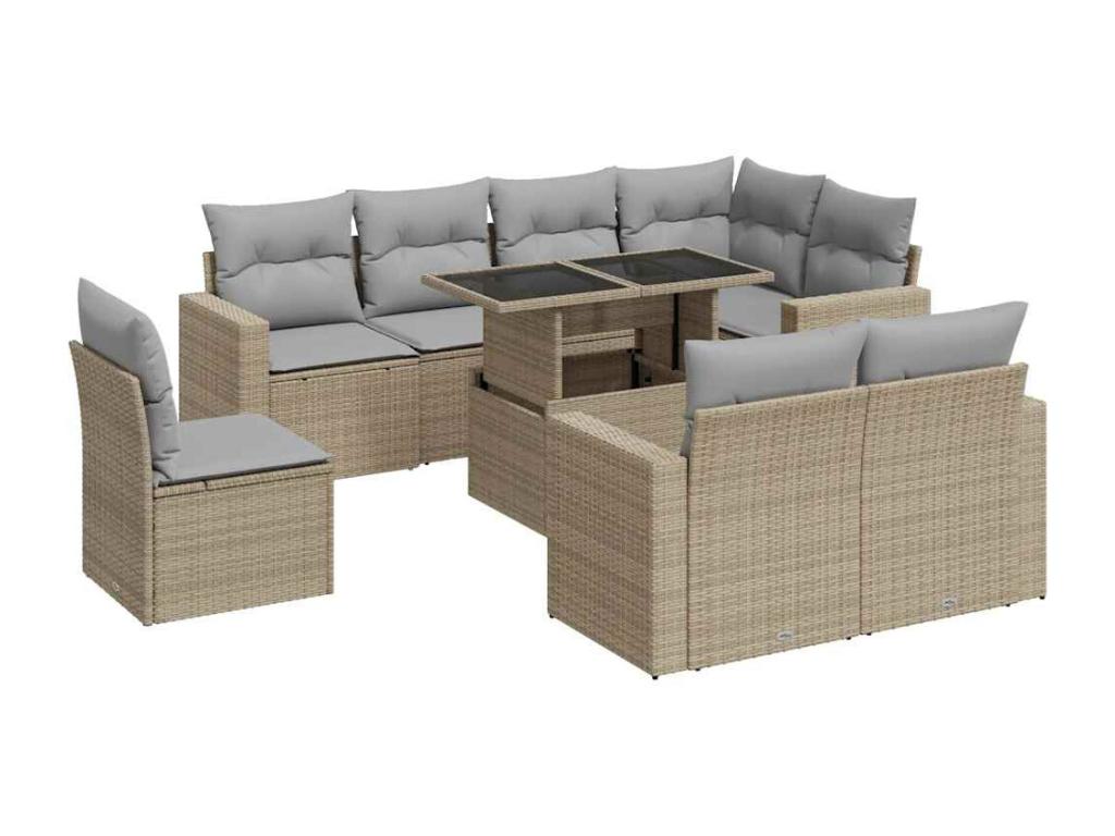 Salon de jardin avec coussins 9 pcs beige résine tressée NCBM28795