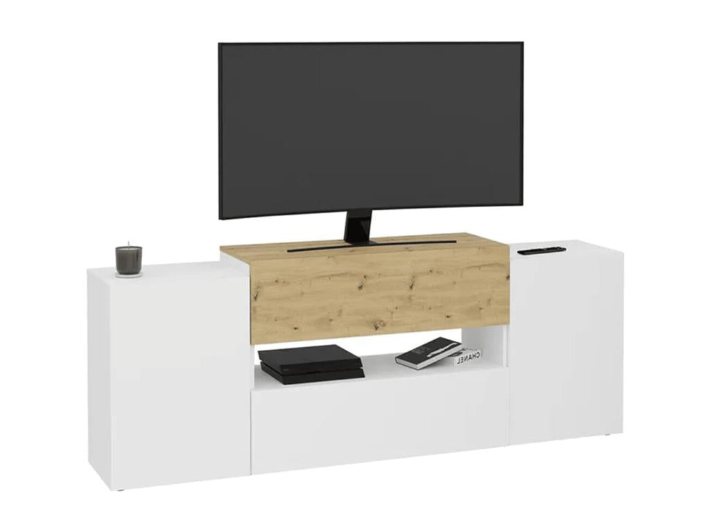 Meuble TV/Hi-Fi 182x33x70,2 cm Blanc et chêne artisanal AKMI77359
