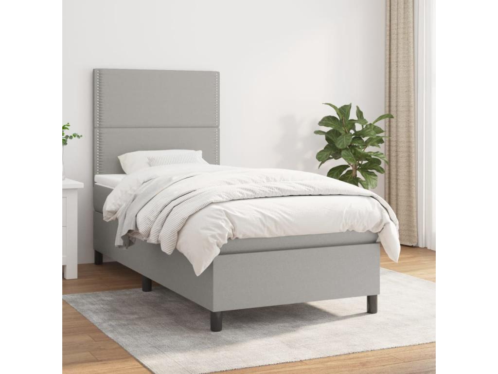 Lit à sommier tapissier avec matelas Gris clair 90x200 cm Tissu QNQD00816
