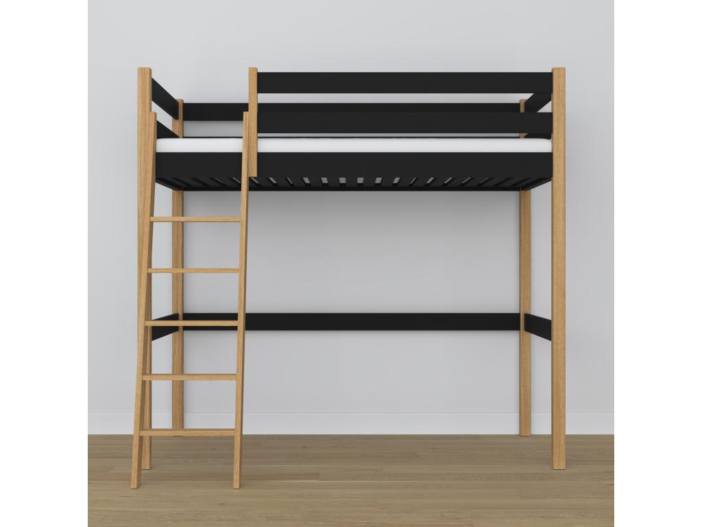 Lit mezzanine en bois N03 Noir / Chêne Naturel 90x180 HVYY28124