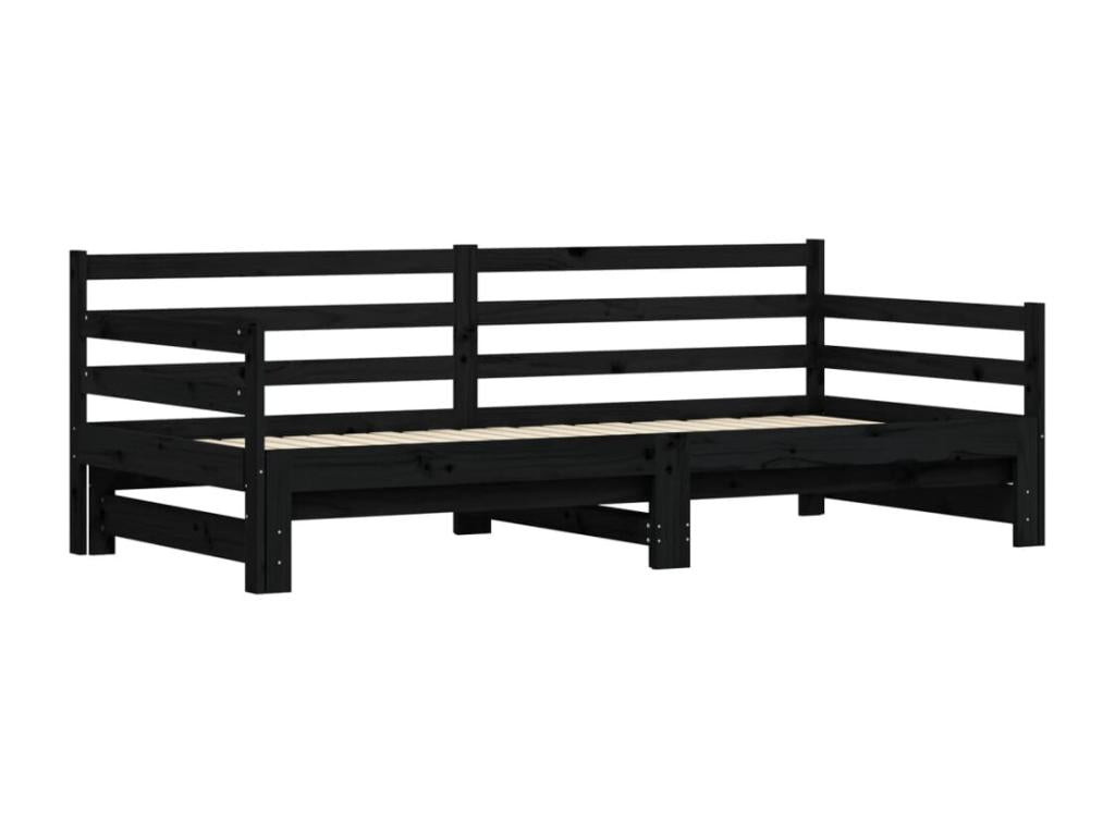 Lit de jour avec lit gigogne noir 90x200 bois de pin massif LLNR51927