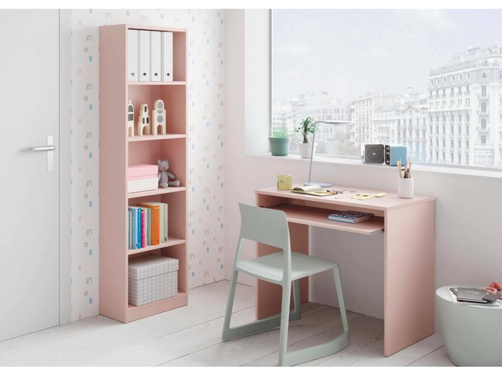 Decohaute Bureau avec étagère Table d'étude pour PC pour bureau ou chambre Table d'étude 90x54h79 cm Rose FJRG35677