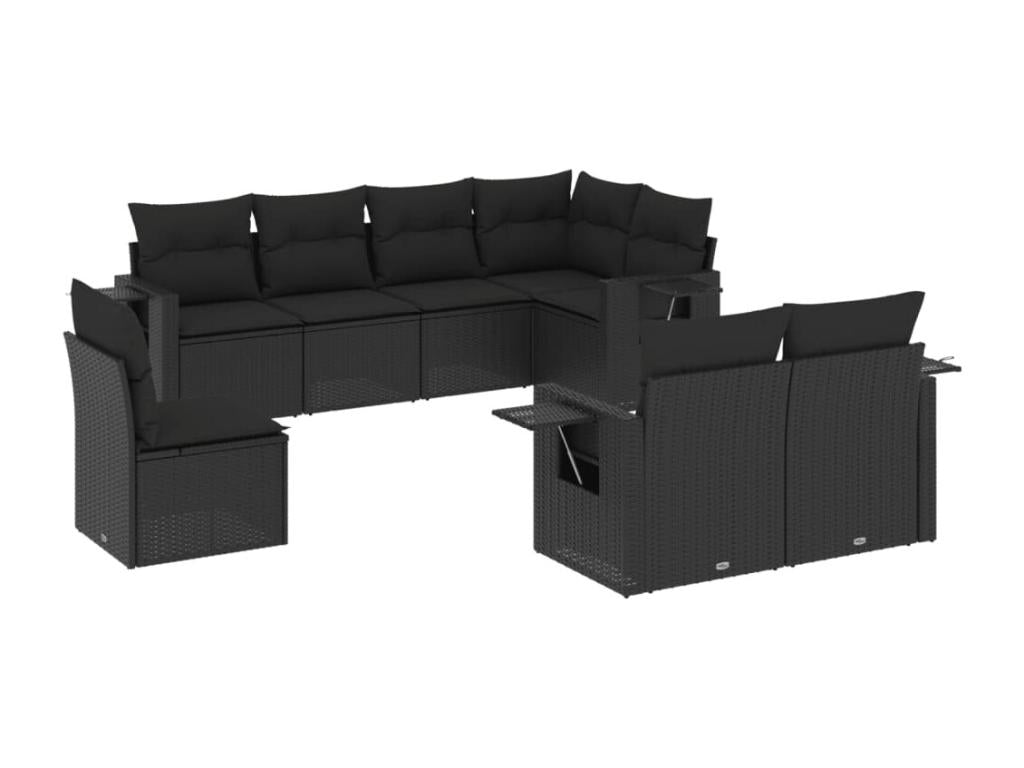 Salon de jardin 8 pcs avec coussins noir résine tressée WWPL38075