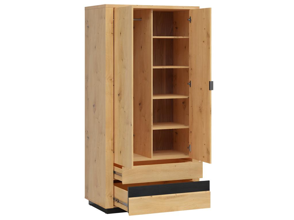 Armoire 2 portes 2 tiroirs avec LED Domopure Bois et Noir EHYN75010