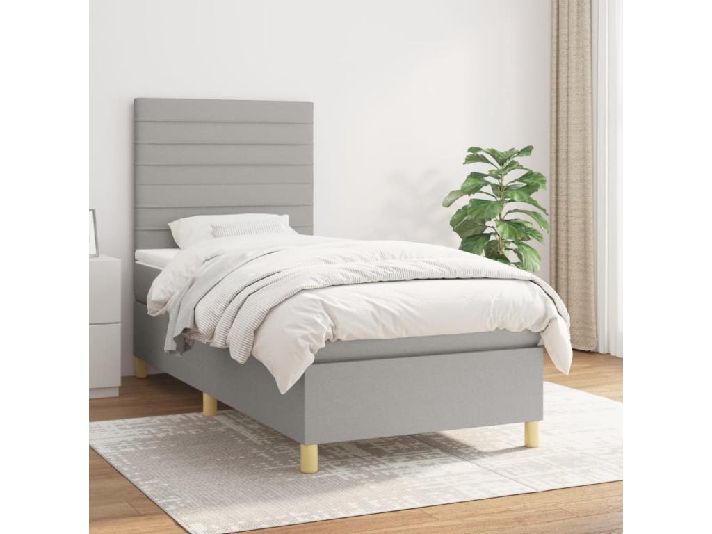 Lit à sommier tapissier avec matelas Gris clair 100x200cm Tissu OQEF14931