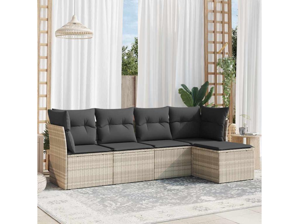 Salon de jardin 5 pièces avec coussins gris clair résine tressée JAQU14241