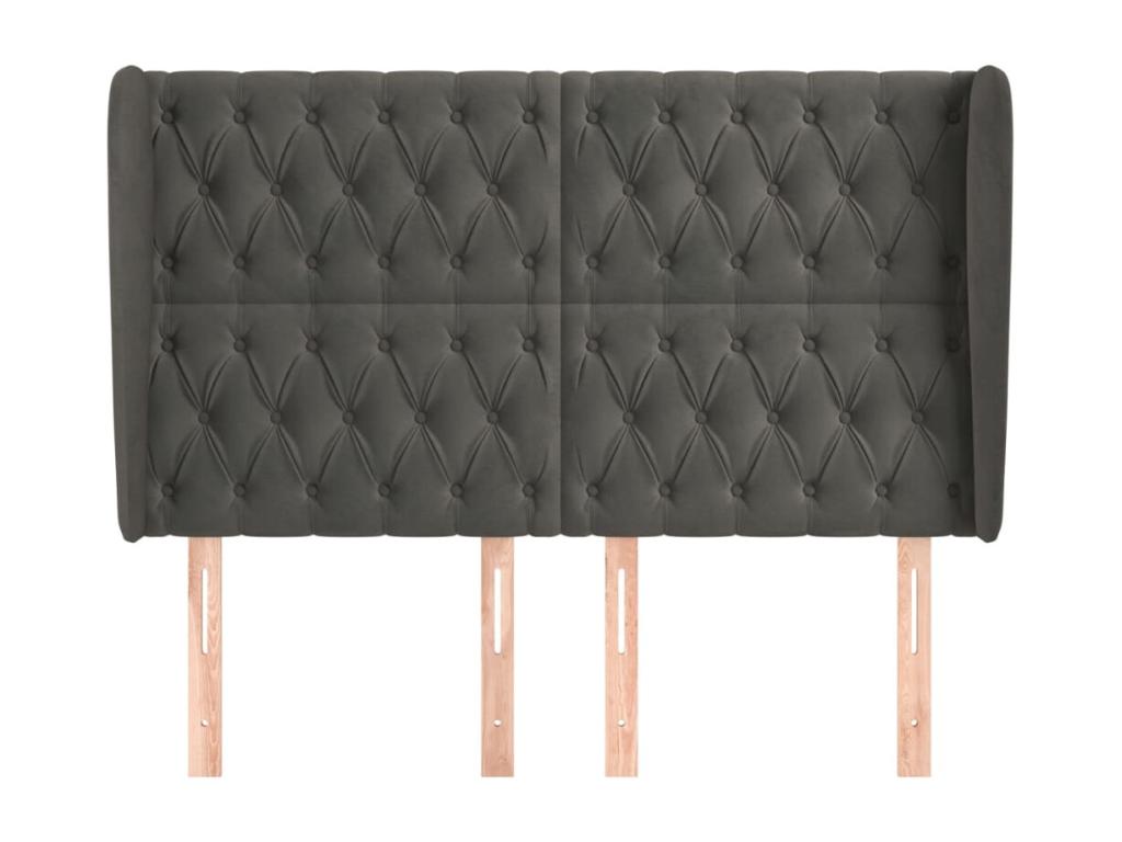 Tête de lit avec oreilles Gris foncé 147x23x118-128 Velours DPFM98014