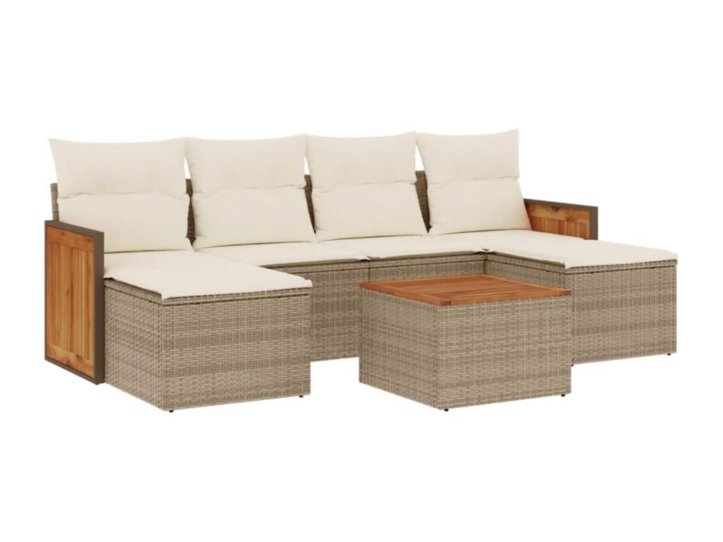 Salon de jardin avec coussins 7 pièces beige résine tressée JFLG45084