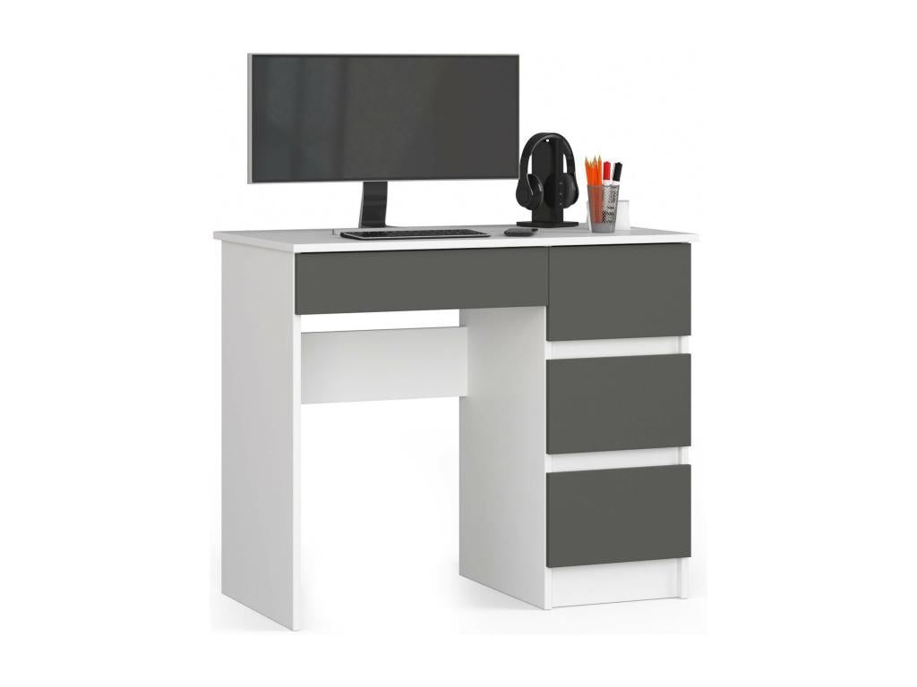 Bureau d'ordinateur Domopure droit A7 Blanc 90 cm 4 tiroirs façade Gris Graphite 90x50x77 cm WTUN63888