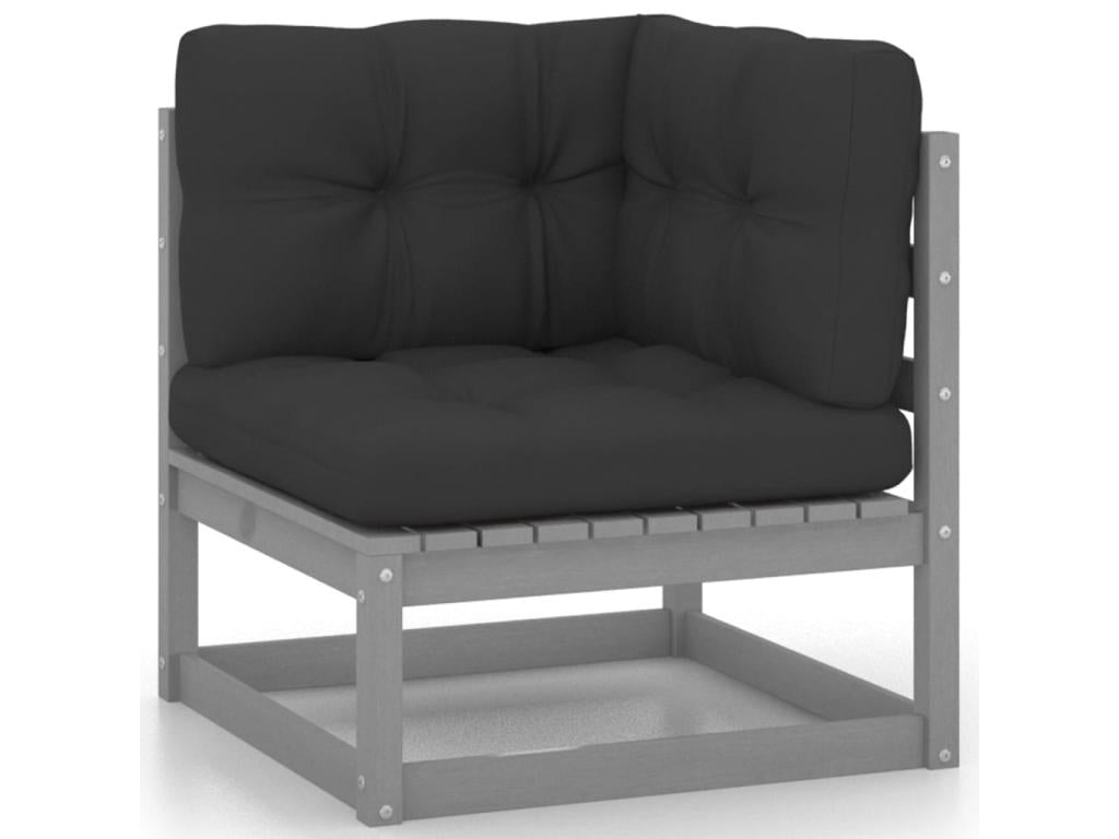 Salon de jardin 10 pcs avec coussins Gris Bois de pin massif 18 FJDI81371