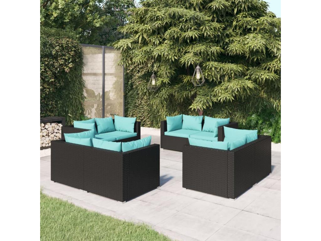 Salon de jardin 8 pcs avec coussins Résine tressée Noir JCSG17505