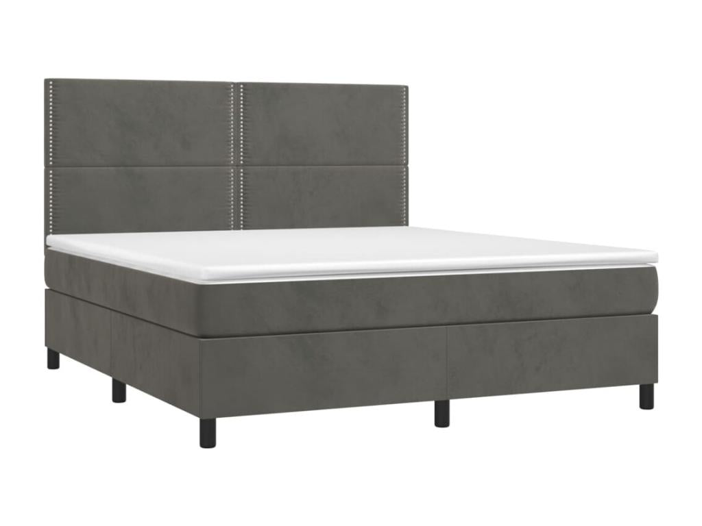 Sommier tapissier matelas et LED Gris foncé 180x200 cm Velours AQXI89304