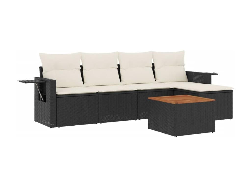 Salon de jardin 6 pcs avec coussins noir résine tressée FFAF33211