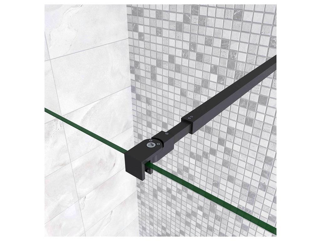 Paroi de douche à l'italienne 50x200cm en verre 8mm sécurité anticalcaire avec barre de fixation 73-120cm en carré - Noir Mat HGUR85256