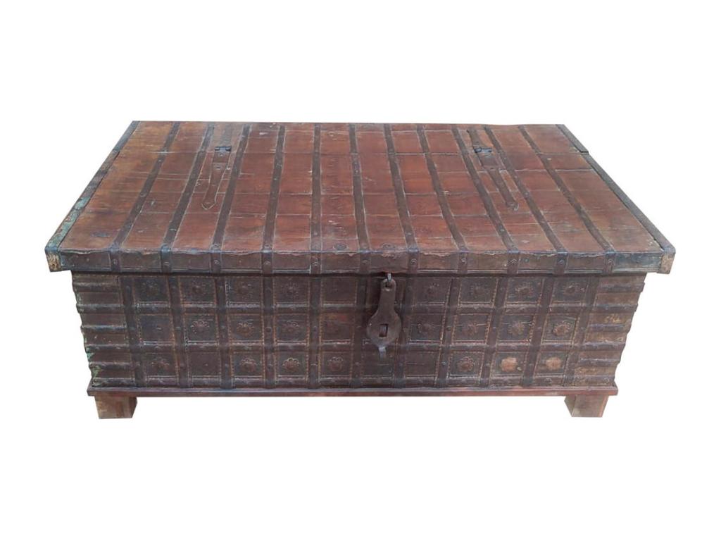 Table coffre centrale en bois marron 125x73x47h FSHJ88701