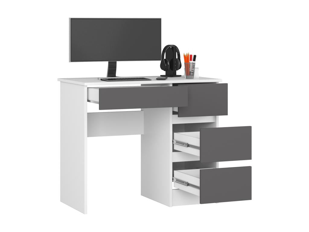Bureau d'ordinateur Domopure droit A7 Blanc 90 cm 4 tiroirs façade Gris Graphite 90x50x77 cm WTUN63888