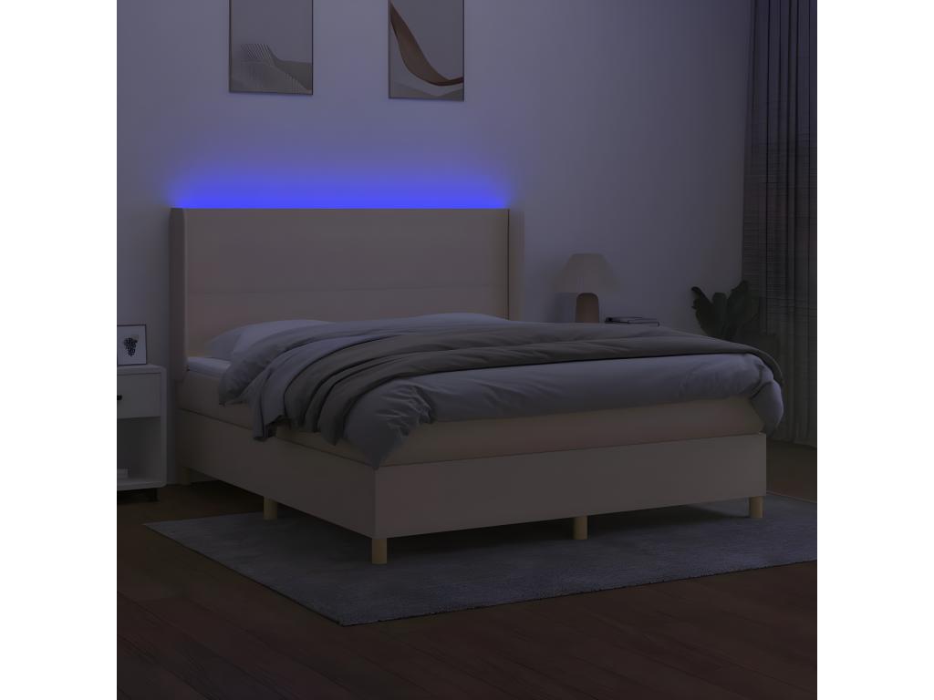 Sommier tapissier avec matelas et LED Crème 160x200 cm Tissu XOAF16308