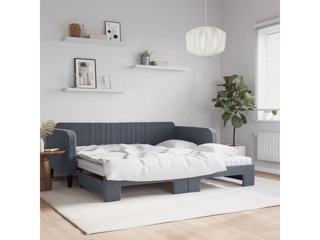 Lit de jour et gigogne et matelas gris foncé 100x200 cm velours CQSE76631