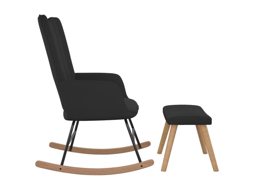 Chaise à bascule avec repose-pied Noir Velours MEXJ88122