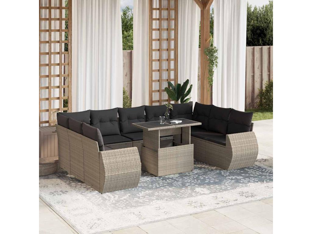 Salon de jardin avec coussins 10 pièces gris clair résine tressée XAUG33240