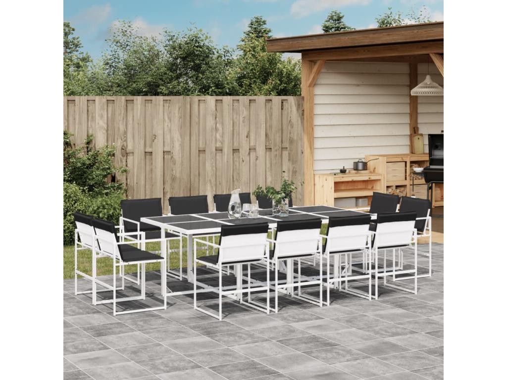 Ensemble à manger de jardin avec coussins 13 pièces blanc textile BXLQ44281