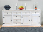 Nouveau Buffet Domopure avec 7 tiroirs et 3 portes largeur 200 cm hauteur 84 cm blanc/ciré. KGFQ20372
