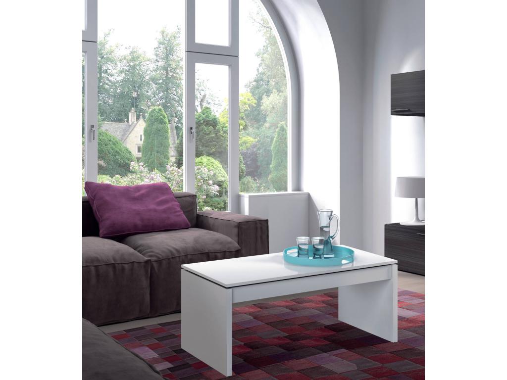 Table basse Decohaute Table basse avec plateau relevable Table basse de salon 102x50h43/54 cm Blanc brillant QSUO10826