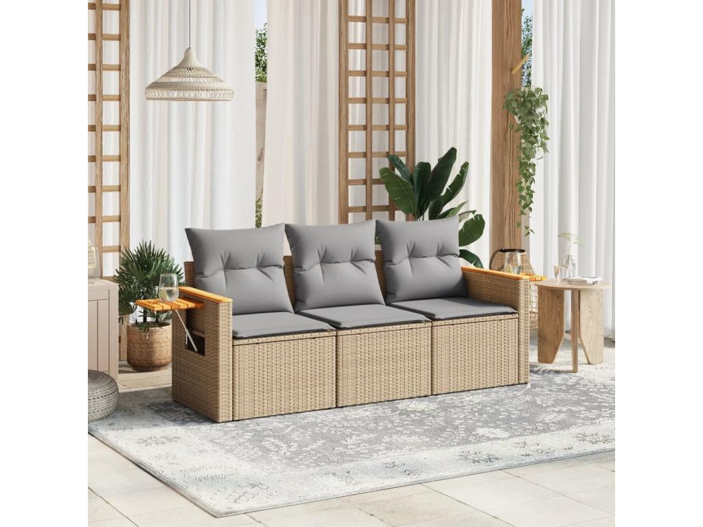 Salon de jardin avec coussins 3 pièces beige résine tressée WVGV09789