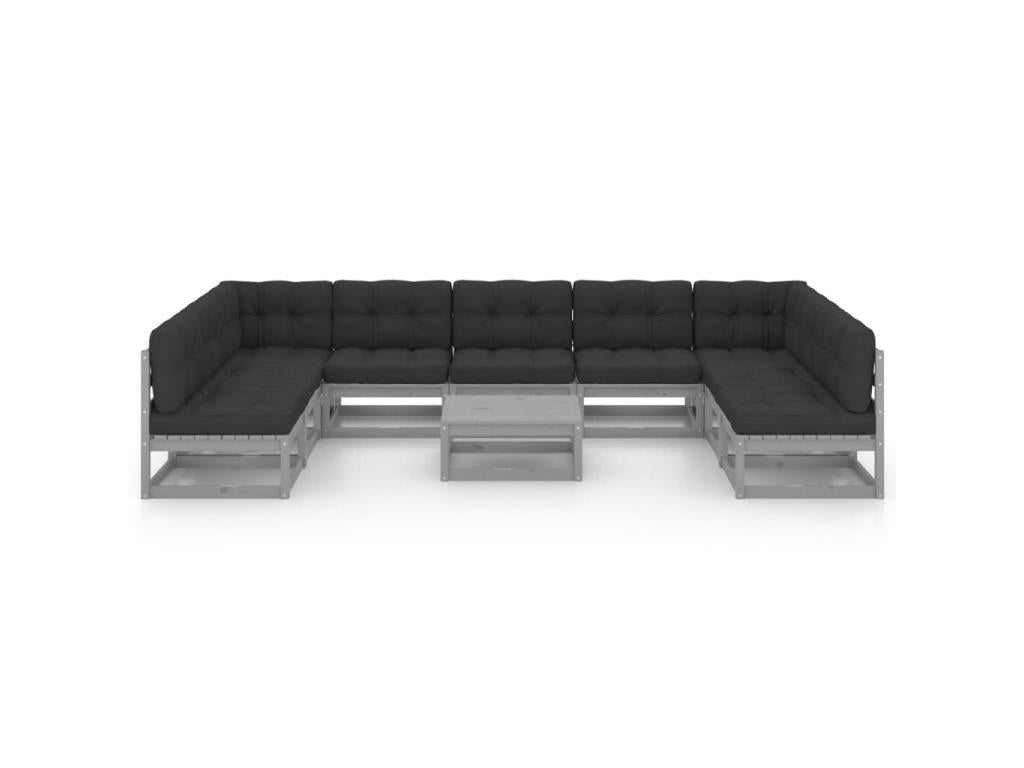 Salon de jardin 10 pcs avec coussins Gris Bois de pin massif 18 FJDI81371