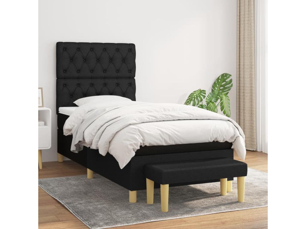 Lit à sommier tapissier et matelas Noir 80x200 cm Tissu PDCX45682