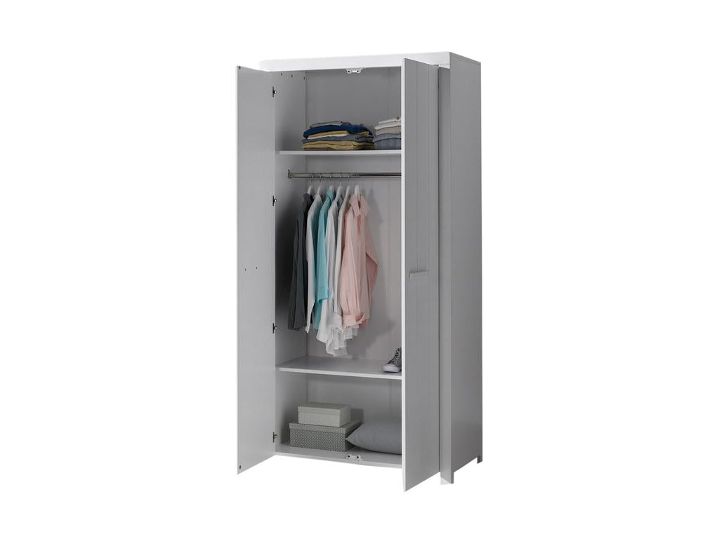 Pack - Lit Enfant Sommier Chevet / Armoire Domopure 90x200cm Blanc WRIW81735