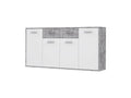 Domopure Buffet bas 4 portes 4 tiroirs - Blanc et beton gris clair - L 162,3 x P 34,2 x H 88,1 cm TVBS52715