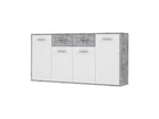 Domopure Buffet bas 4 portes 4 tiroirs - Blanc et beton gris clair - L 162,3 x P 34,2 x H 88,1 cm TVBS52715