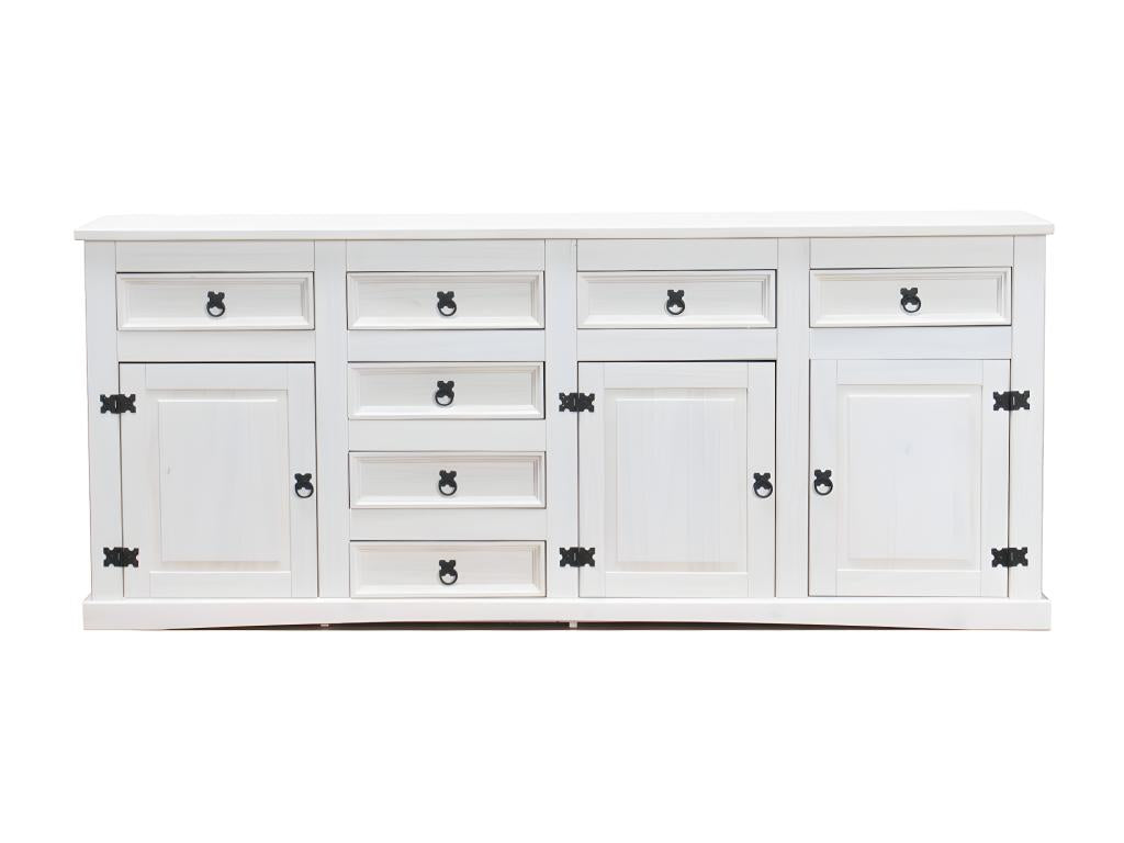 Nouveau Buffet Domopure avec 7 tiroirs et 3 portes largeur 200 cm hauteur 84 cm blanc/ciré. KGFQ20372