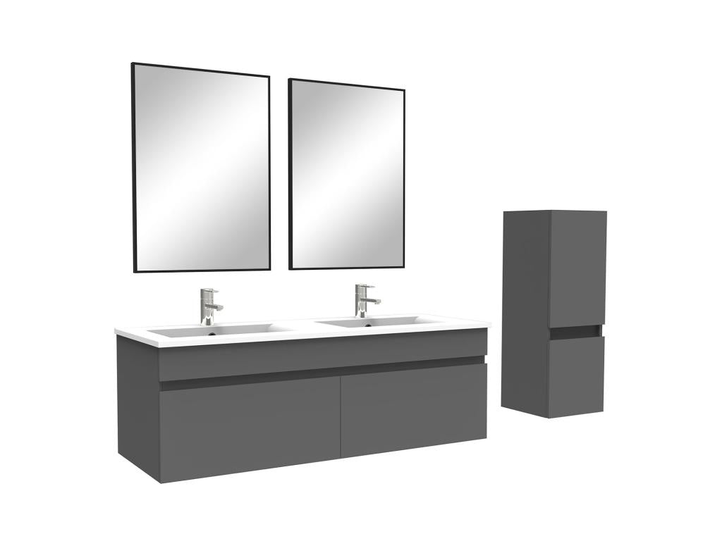 Ensemble Salle De Bain 120cm Anthracite meuble miroir colonne double vasque Domopure FGBZ68085