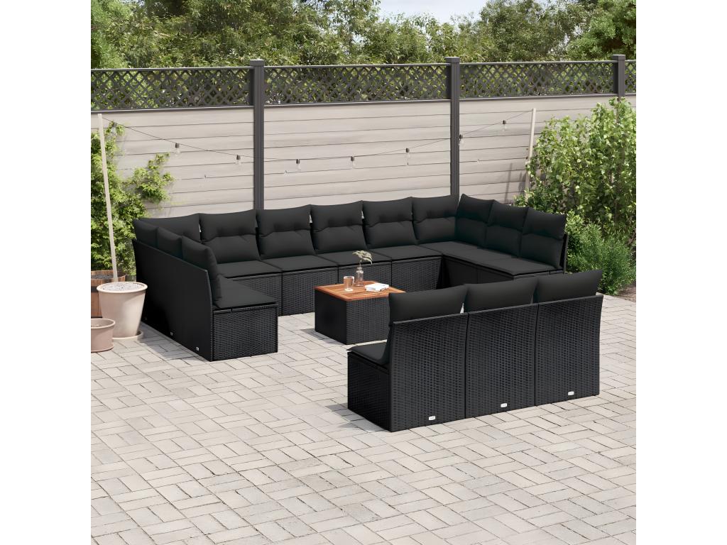 Salon de jardin avec coussins 14 pcs noir résine tressée YPDB97176