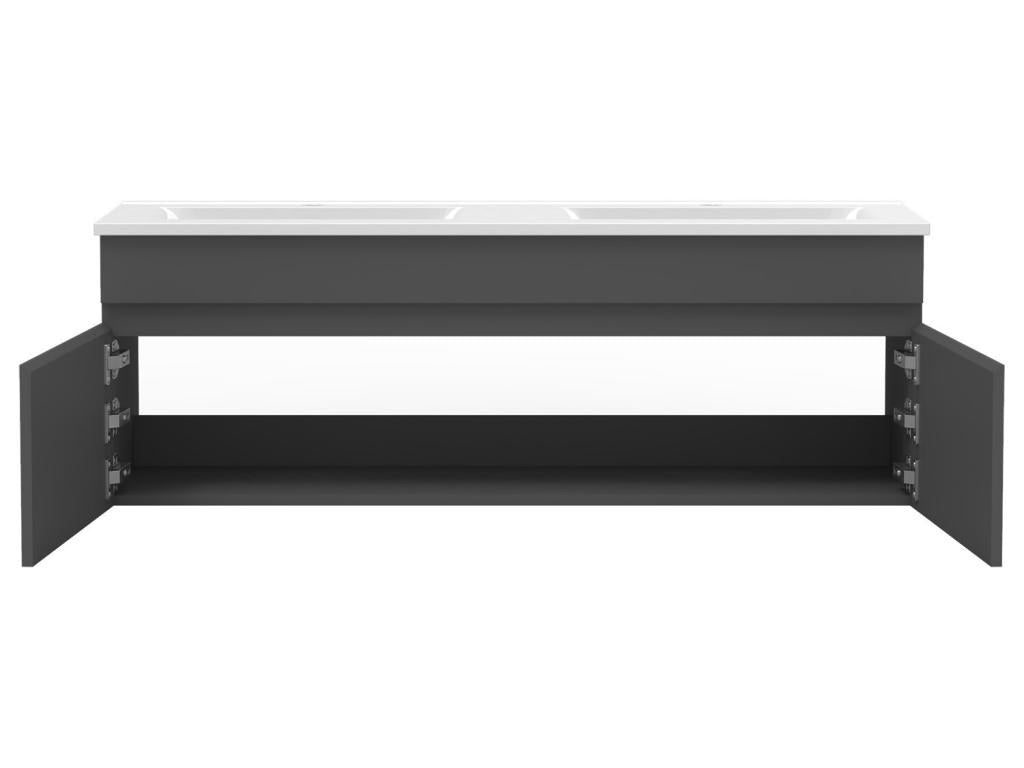 Ensemble Salle De Bain 120cm Anthracite meuble miroir colonne double vasque Domopure FGBZ68085