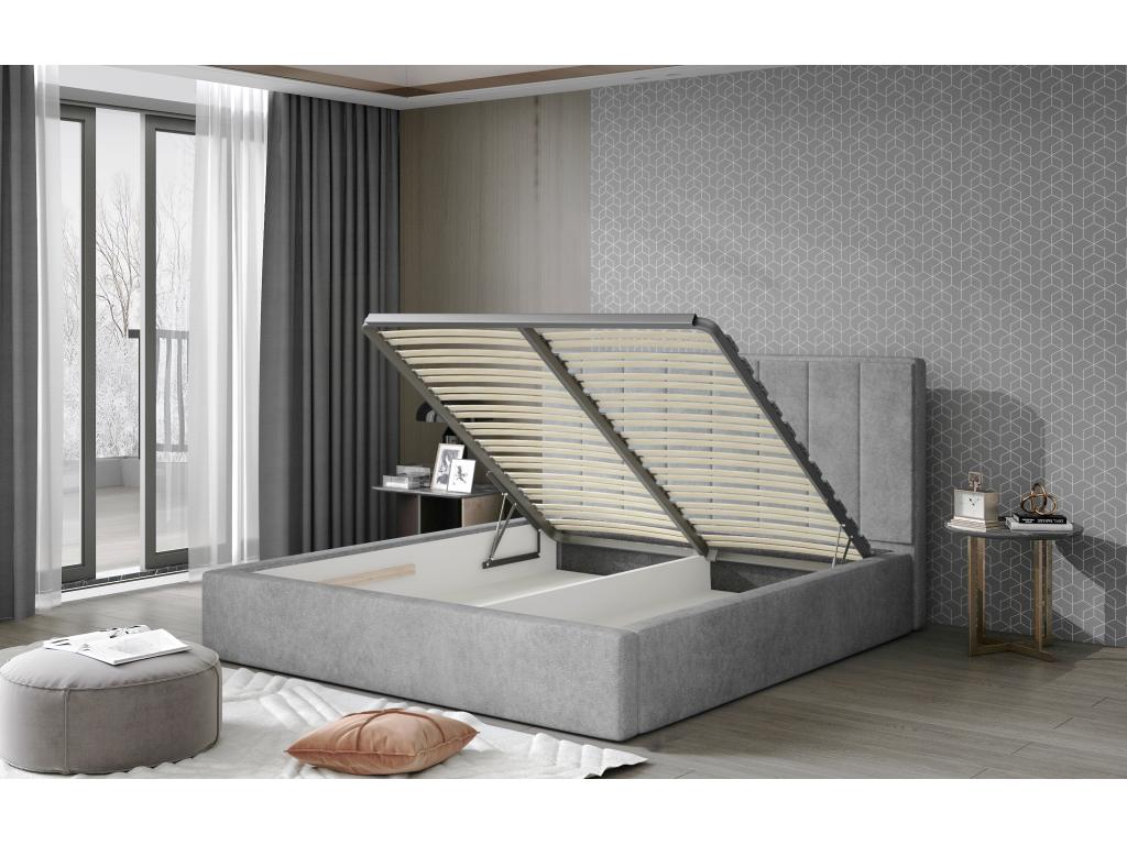 Lit rembourré de luxe tissu Decohaute-Couleur Gris clair-200x200-Version avec sommier JZKO35842