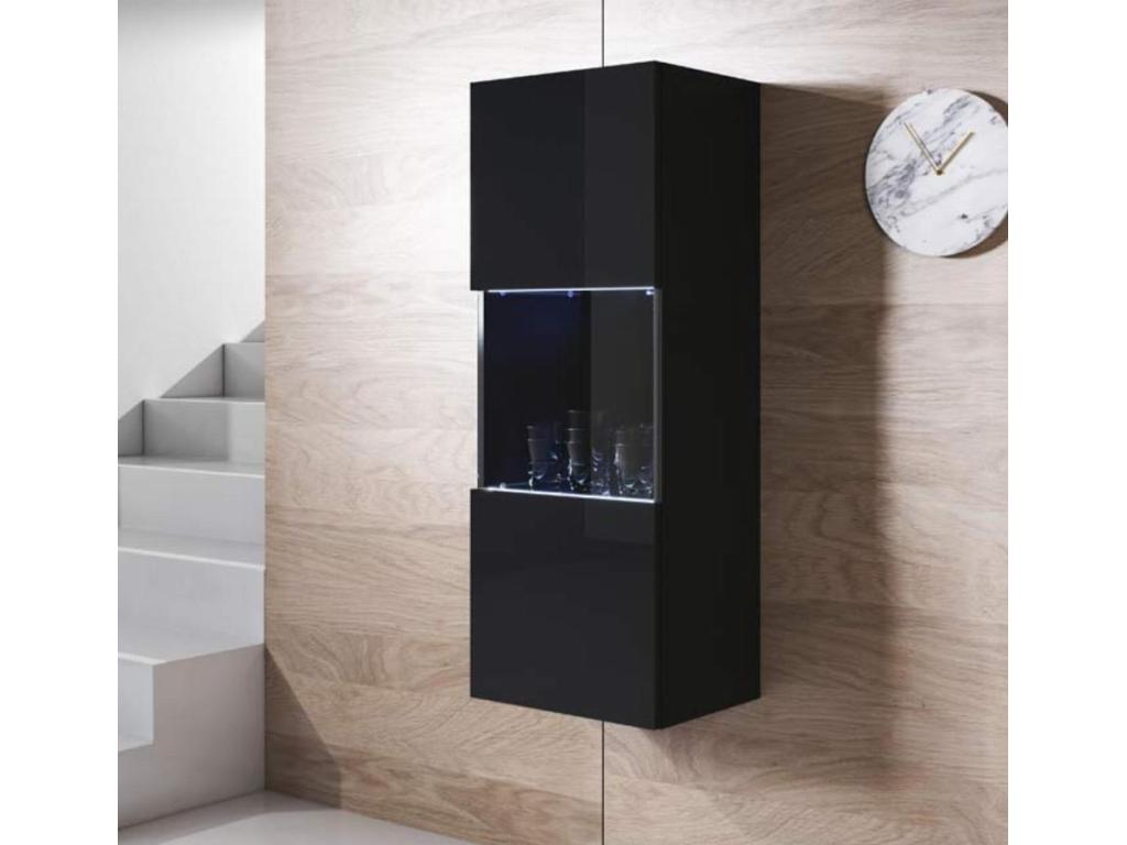 Vitrine pour Salon Salle à manger en Noir avec LED 40x29x126cm Decohaute V3 FITG31735