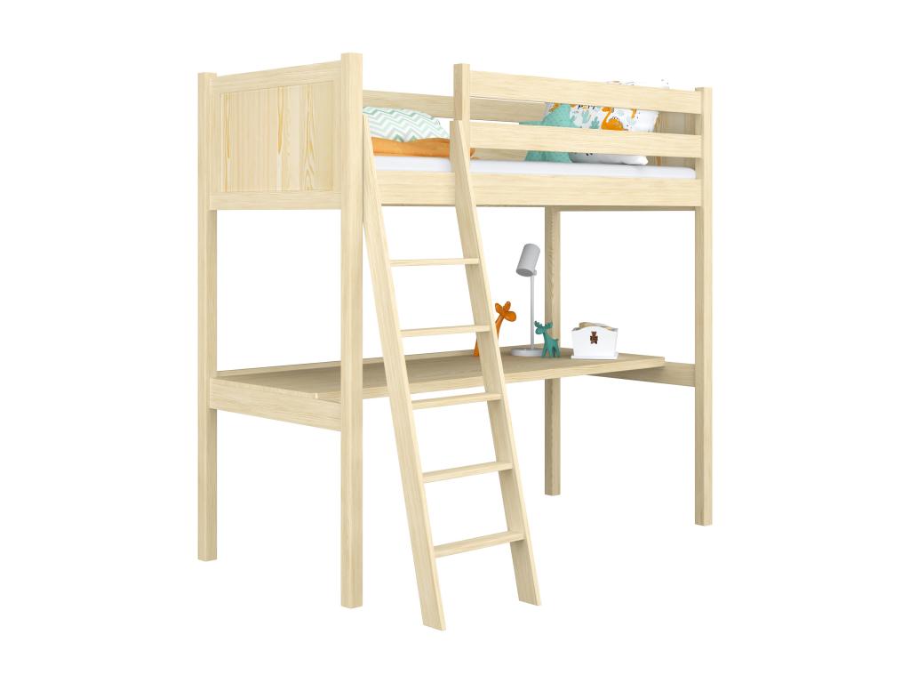 Lit mezzanine en bois - avec bureau N04 Pin Clair 80x180 HMKM97800