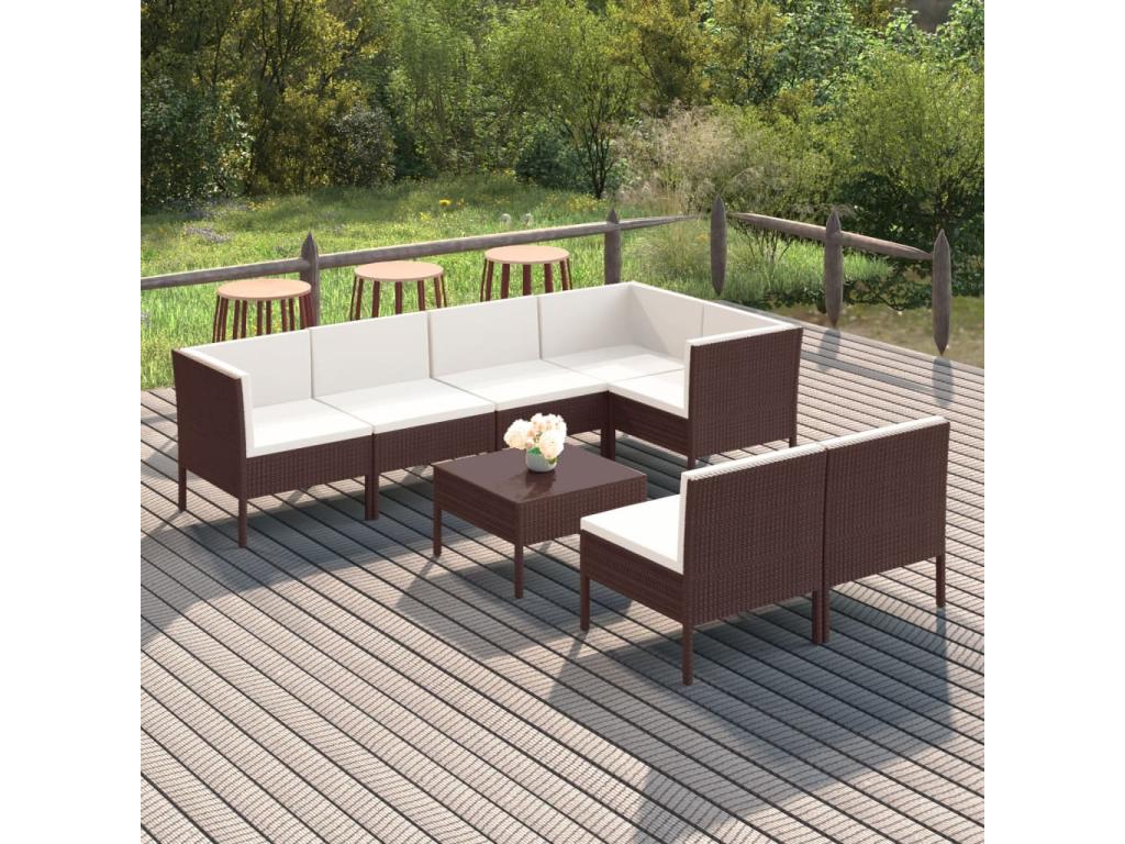 Salon de jardin 8 pcs avec coussins Résine tressée Marron 37 YQCB10427