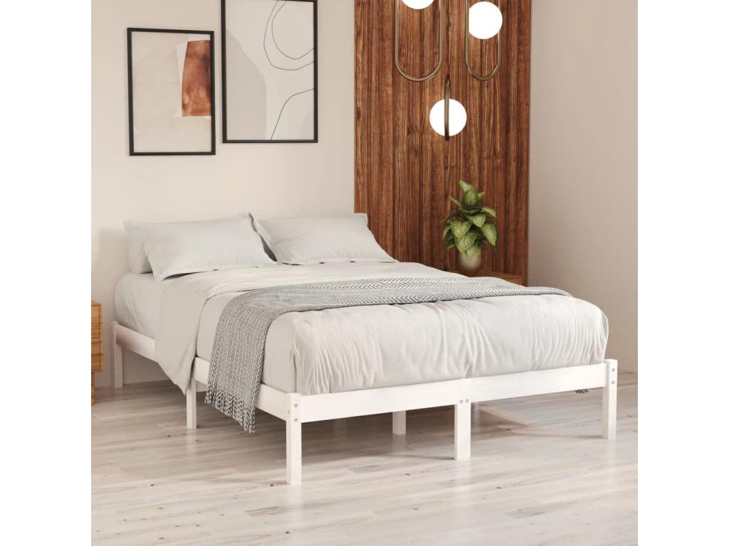 Cadre de lit Blanc Bois de pin massif 140x190 cm AJUJ93667