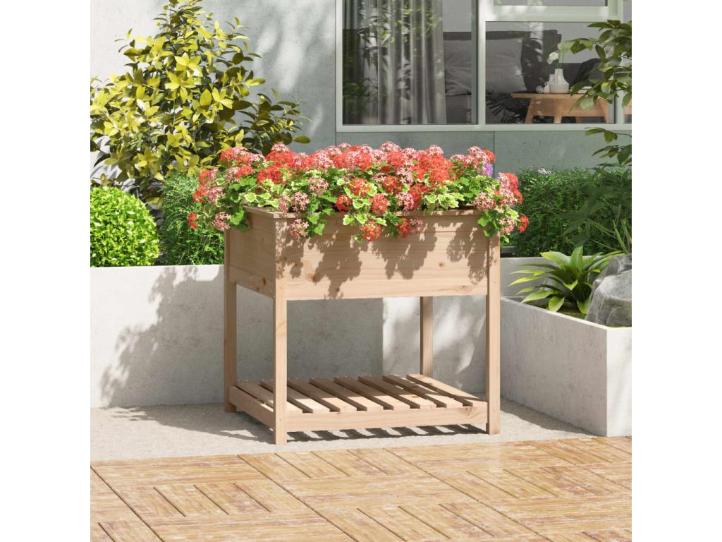Jardinière avec étagère 82,5x82,5x81 cm Bois massif de pin DAPZ34310