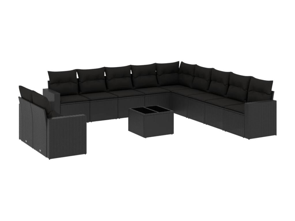 Salon de jardin 12 pcs avec coussins noir résine tressée BVJY35177