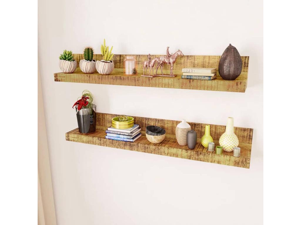 Lot de 2 étagères murales en bois solide VXFR84663