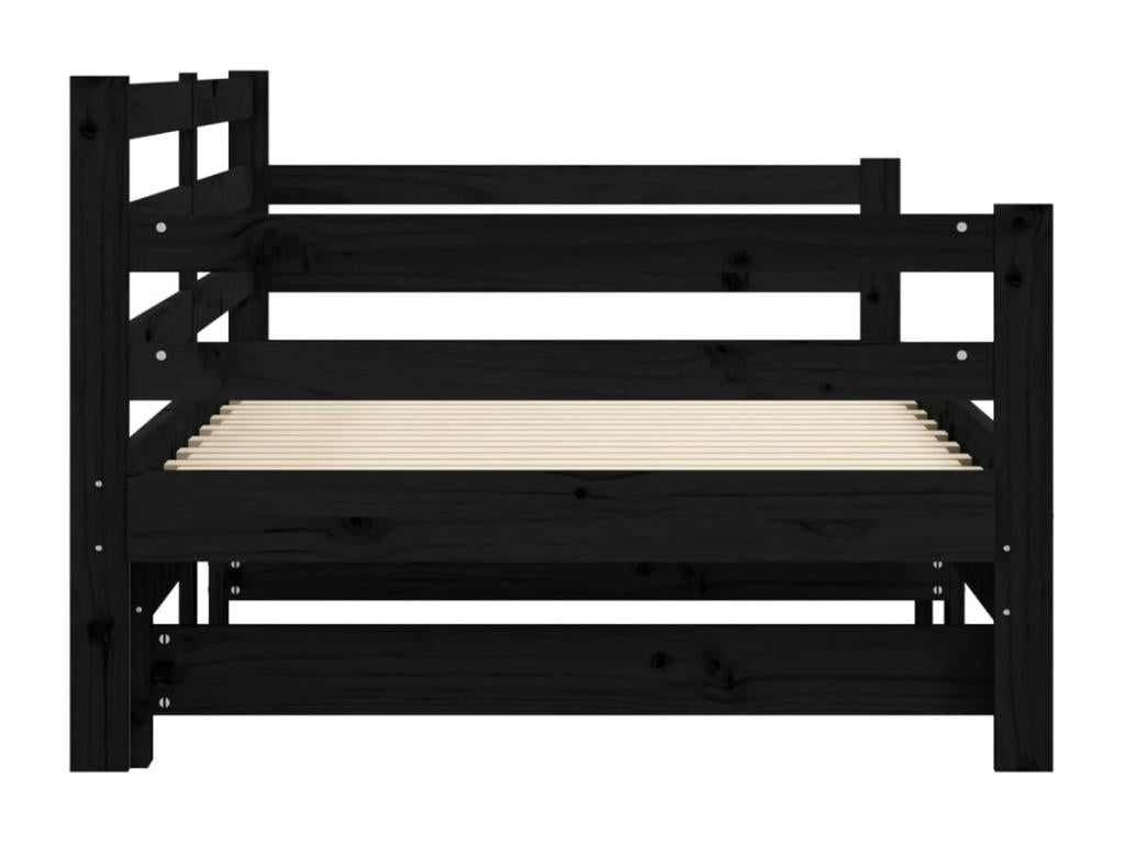 Lit de jour avec lit gigogne noir 90x200 bois de pin massif LLNR51927