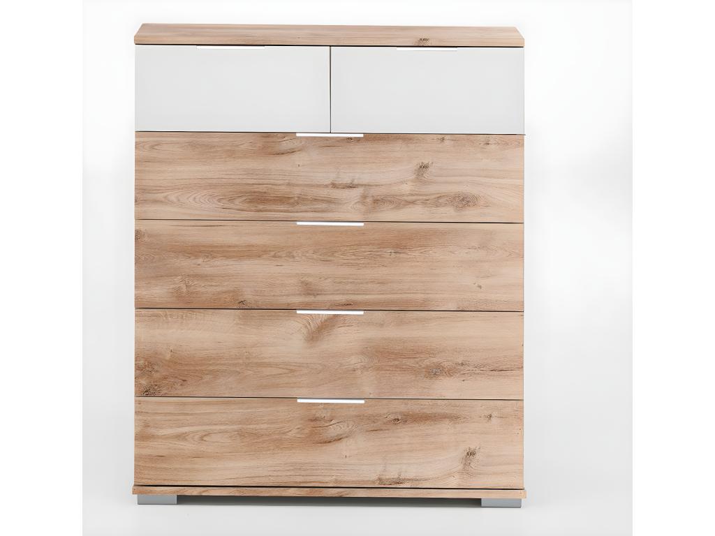 Commode en panneaux de particules chêne poutre/blanc - Dim L.81 x H.102 x P.41cm SLTC49239