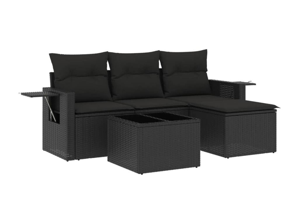 Salon de jardin 4 pcs avec coussins noir résine tressée QBZY87924