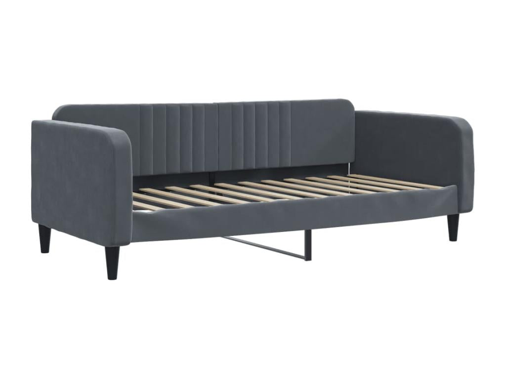 Lit de jour et gigogne et matelas gris foncé 100x200 cm velours CQSE76631
